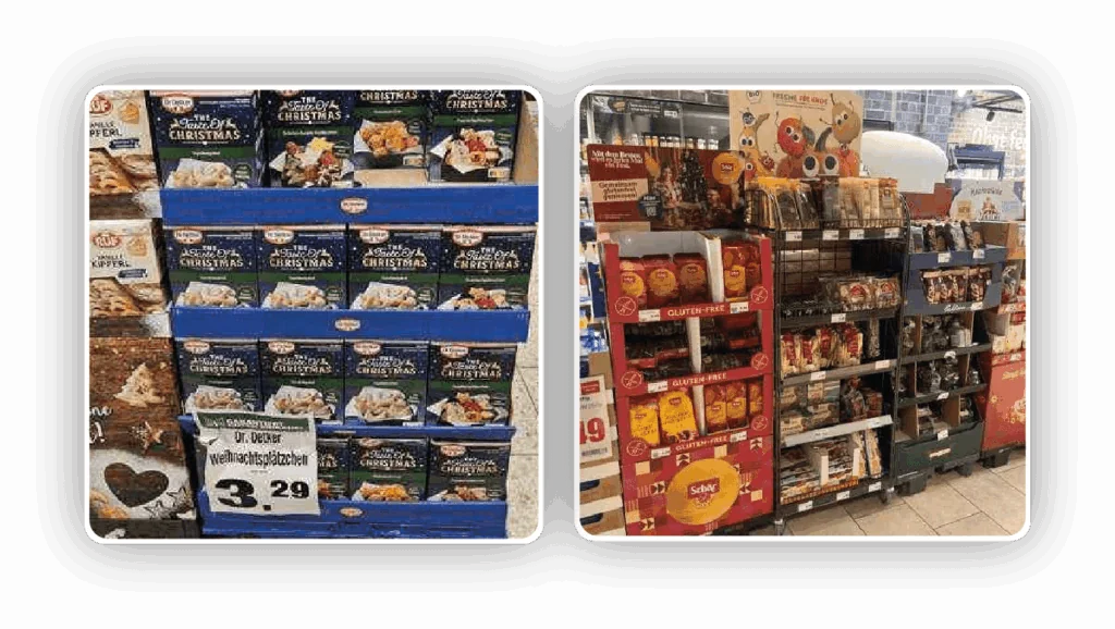 Biscuit Christmas display in a German supermarket